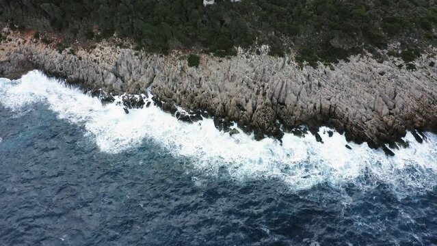 Aerial view of waves breaking on Navarino coast