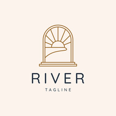 River and sun line logo vector