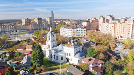 Fototapeta na wymiar Kaluga city in summer, Christian churches, aerial view, Russia