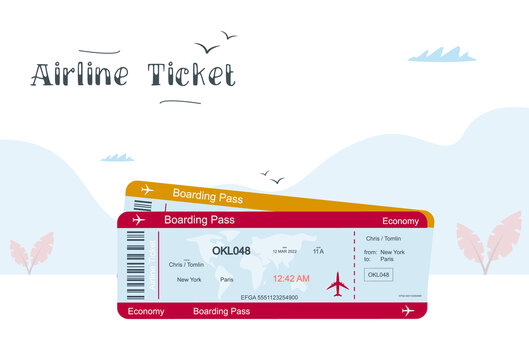 Airline ticket or boarding pass for traveling by airplane. Vector image in modern style