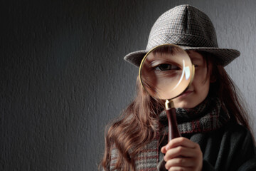 Cute little detective with a magnifying glass.
