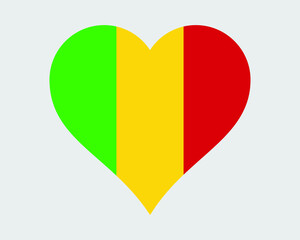 Mali Heart Flag. Malian Love Shape Country Nation National Flag. Republic of Mali Banner Icon Sign Symbol. EPS Vector Illustration.