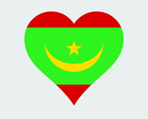 Mauritania Heart Flag. Mauritanian Love Shape Country Nation National Flag. Islamic Republic of Mauritania Banner Icon Sign Symbol. EPS Vector