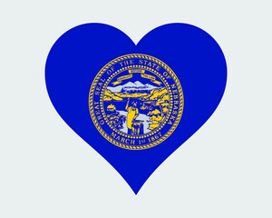 Nebraska USA Heart Flag. NE US Love Shape State Flag. Nebraskan United States of America Banner Icon Sign Symbol Clipart. EPS Vector Illustration.