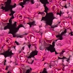 Pink blooming flowers and buds blurred flowers. Seamless pattern.