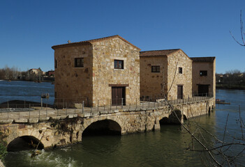 View of the Romanesque  water mills of Olivares on the Duero river (11-12 century). Historic city of Zamora. Spain. © JOSEANTONIO