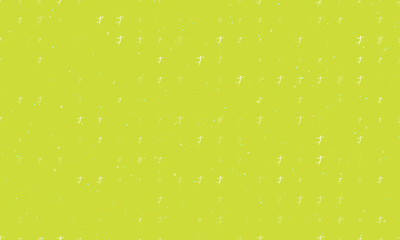 Seamless background pattern of evenly spaced white figure skating symbols of different sizes and opacity. Vector illustration on lime background with stars