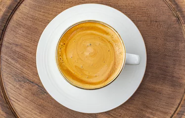 Tableaux ronds sur plexiglas Anti-reflet Café cup of espresso on wooden background top view