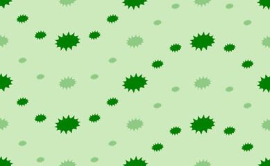 Seamless pattern of large and small green explosion symbols. The elements are arranged in a wavy. Vector illustration on light green background