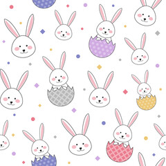 Fototapeta premium Easter texture with bunnies and eggs. Vector