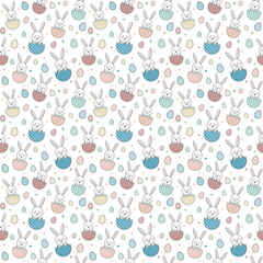 Colourful Easter pattern with rabbits and eggs. Wrapping paper concept. Vector