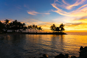 Scenic beach view during sunset in Malaysia Sabah Borneo, one of the best place to see sunset in...