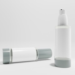 two glass bottles cosmetic mockup with blank label 3d render