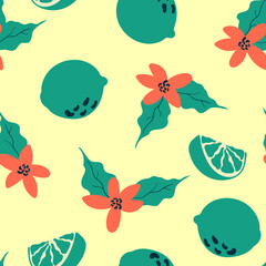 Fresh lime fruit pattern. Vector seamless pattern.