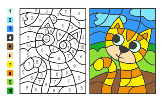 Printable Color By Number Cat