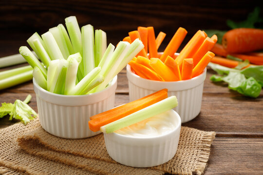 Fresh vegetables - chopped celery sticks and carrots. Diet and healthy food.