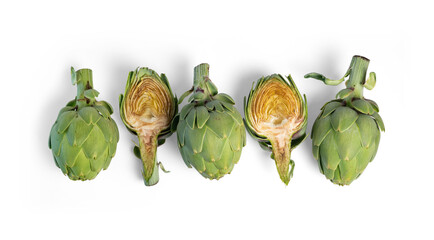 Naklejka premium Fresh artichoke isolated from background, top view