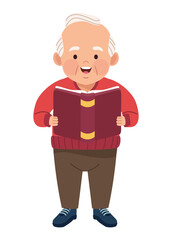 old man reading book standing