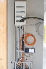 various electrical installations on building site in a loft in a residential building