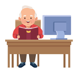 old man reading book