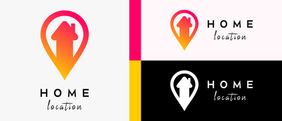 home location logo design template with arrow creative concept in pin icon. map or location icon vector illustration, premium vector