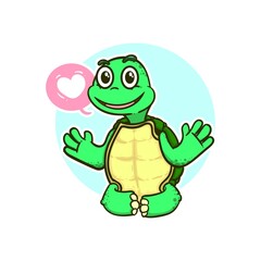 cute green turtle smile cartoon doodle adorable character vector illustration
