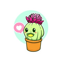 cute green cactus succulent cartoon doodle adorable character vector illustration