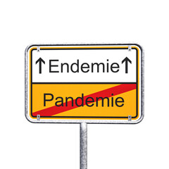 Ortsschild - Ortstafel - Pandemie - Endemie - Freisteller - Freigestellt