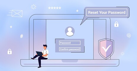 Reset password Concept of forgotten password, account access, blocked access, protection, account security Forgot the password Vector illustration element for business design Choosing correct key - obrazy, fototapety, plakaty
