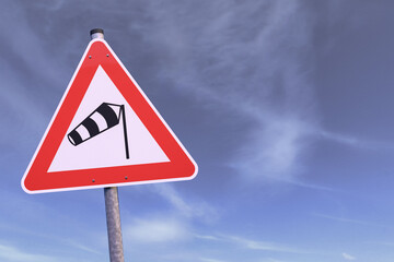 3d Illustration - Verkehrsschild - Achtung - Seitenwind - Himmel - Wolken