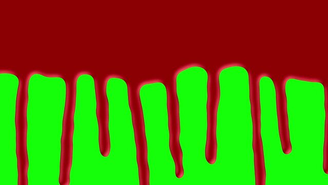 red blood dripping down along the screen transition on green screen background