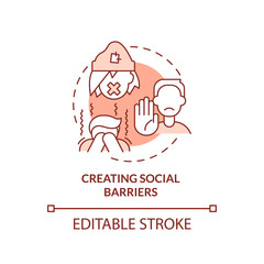 Creating social barriers terracotta concept icon. Social disaffiliation abstract idea thin line illustration. Isolated outline drawing. Editable stroke. Arial, Myriad Pro-Bold fonts used
