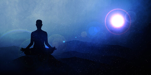 Obraz na płótnie Canvas Yoga Meditation Practicing lotus Padmasana pose