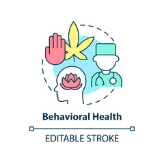 Behavioral health concept icon. Addiction treatment. Medical center service abstract idea thin line illustration. Isolated outline drawing. Editable stroke. Arial, Myriad Pro-Bold fonts used