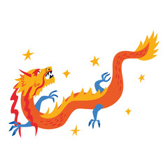 Asian dragon with stars around. Vector illustration of chinese traditional dragon. Year of the dragon. Oriental style