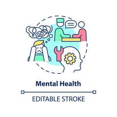 Mental health concept icon. Psychological help. Medical center service abstract idea thin line illustration. Isolated outline drawing. Editable stroke. Arial, Myriad Pro-Bold fonts used