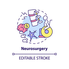 Neurosurgery concept icon. Professional treatment. Medical center service abstract idea thin line illustration. Isolated outline drawing. Editable stroke. Arial, Myriad Pro-Bold fonts used