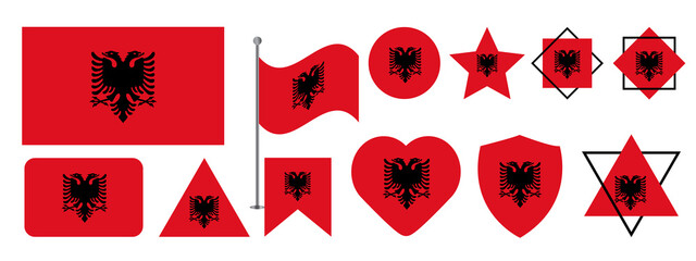 Albania flag design. Albania national flag vector design set. Albania flag vector illustration