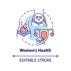 Women health concept icon. Gynecological care. Service of medical center abstract idea thin line illustration. Isolated outline drawing. Editable stroke. Arial, Myriad Pro-Bold fonts used