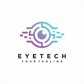 Eye tech logo design , eye symbol icon , software logo ,Vector illustration. Digital eye creative symbol concept. Cyber ​​vision, circuit board abstract business logo. Video camera control, futuristic