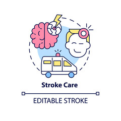 Stroke care concept icon. Treatment and rehab. Medical center service abstract idea thin line illustration. Isolated outline drawing. Editable stroke. Arial, Myriad Pro-Bold fonts used