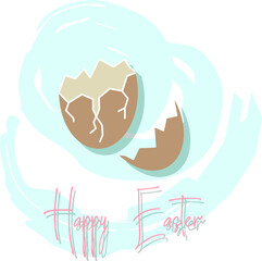 broken egg on blue texture background isolated vector hand drawn happy easter greeting card