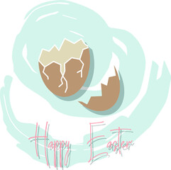 broken egg on blue texture background isolated vector hand drawn happy easter greeting card