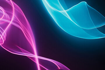 Neon blue and pink led lines on a dark night background. Vapor wave futuristic wallpaper.