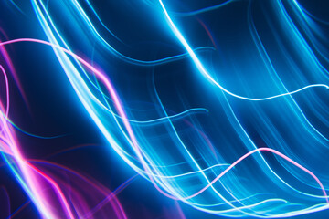 Neon blue and pink led lines on a dark night background. Kaleidoscope futuristic backdrop.