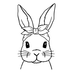 Cute Rabbit Line Art. Bunny With pink Bandana. Easter Bunny. Bunny sketch vector illustration. Good for posters, t shirts, postcards.