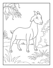 Fototapeta na wymiar GoatColoring Page for kids. Goatcoloring book for relax and meditation.