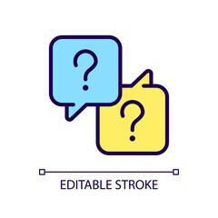 Misunderstanding RGB color icon. Communication issues. Speech balloons with question marks. Isolated vector illustration. Simple filled line drawing. Editable stroke. Arial font used