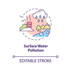 Surface water pollution concept icon. Water contamination classification abstract idea thin line illustration. Isolated outline drawing. Editable stroke. Arial, Myriad Pro-Bold fonts used
