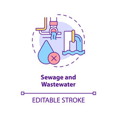 Sewage and wastewater concept icon. Water contamination type abstract idea thin line illustration. Domestic dwellings. Isolated outline drawing. Editable stroke. Arial, Myriad Pro-Bold fonts used